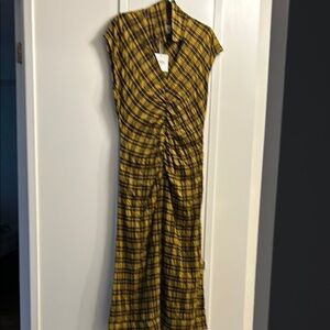 Elegant Yellow Checkered Maxi Dress